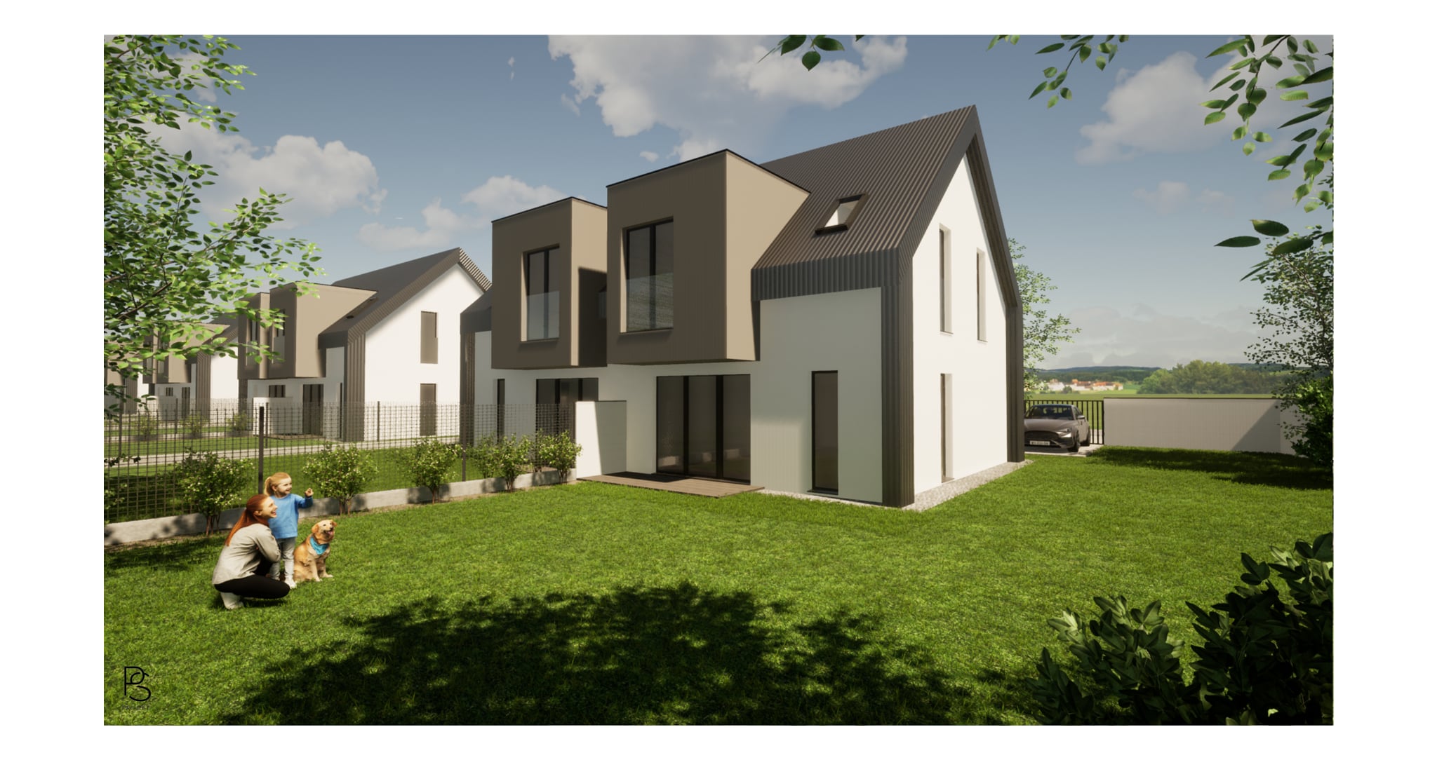 Wizualizacja budynku od tyłu i z lewej strony